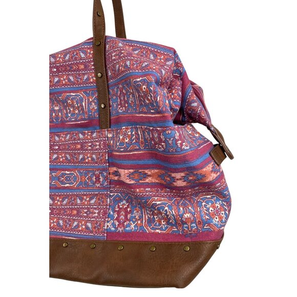 Style & Co Bohemian Vintage-Style Weekend Travel Bag With Colorful Pattern & Lea - Picture 4 of 16